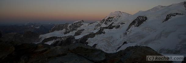 Blick vom Großglockner in die Glocknerscharte, Pallavicinirinne, auf die Pasterze und den Kleinglockner